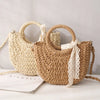 Straw Bag Women Hand-Woven Handbag Moon Shape Lace Bow Rattan Bag Big Capacity Drawstring Casual Beach Shoulder Crossbody Bag