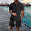 New style summer men's striped casual shirt comfortable loose stand collar short sleeve shorts beach suit fashion trend pullover