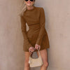 Dulzura Langarm Reißverschluss Bodycon Minikleid mit Taschen Einfarbig Elegantes Outfit Büro Streetwear Damen Herbst Winter Kleidung