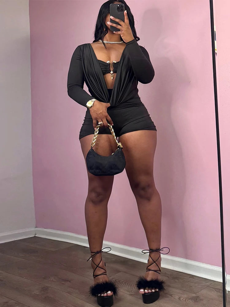 Insglas Frühling Trend Schwingkragen Sexy Damen Jumpsuit + Metallschnalle BH Hipster Midnight Party Neues Workout Fit Coquette Playsuits
