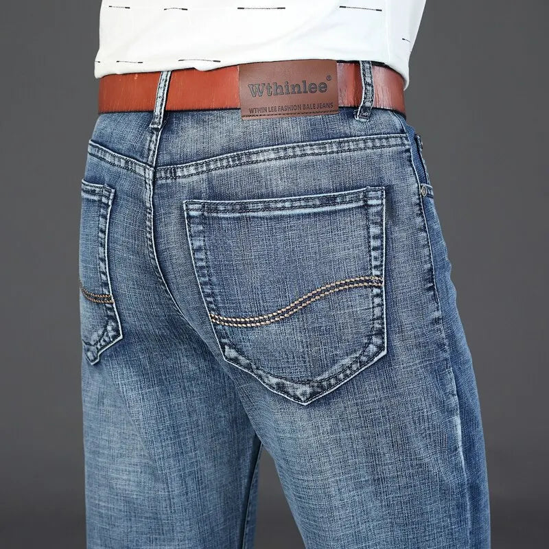 Wthinlee Neue Business Herren Jeans Casual Gerade Stretch Mode Klassische Blau Schwarz Arbeit Denim Hosen Männliche Marke Kleidung