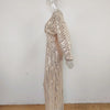 Women Sequins Splice Dress V Neck Full Sleeve A Line Evening Dresses Party Solid High Waist Long Skirts Office Lady Prom