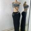 Luxus Kristall Diamanten Top Rock Zweiteiler Damen Bandage Sets Weiß Schwarz Gestrickt Celebrity Abend Geburtstag Party Outfit