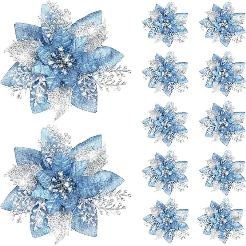 5 Stück 14,5 cm Glitzer künstliche Weihnachtsblumen fröhliche Weihnachtsbaumdekoration Neujahrsornamente gefälschte Blumen Weihnachten Natal