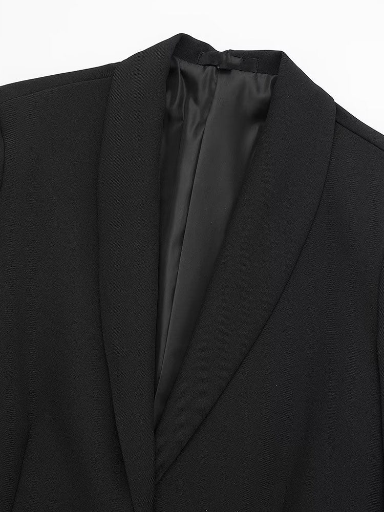 Willshela Damenmode Satin Schwarz mit Feder Blazer Jacke Vintage Kerbausschnitt Einreiher Lange Ärmel Damen Outfits