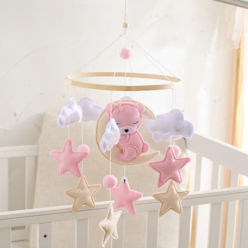Baby-Kinderbett-Mobile-Rassel-Spielzeug 0-12 Monate Säugling Weicher Filz Teddy Samt Rosa Bär Bettglocke Hängendes Spielzeug Halterung Babybett Mädchen Spielzeug