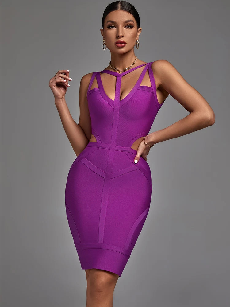 Lila Bandagenkleid 2022 Neues Damen-Bodycon-Kleid Elegant Sexy Neckholder-Abendclub-Partykleid Hochwertige Sommer-Outfits