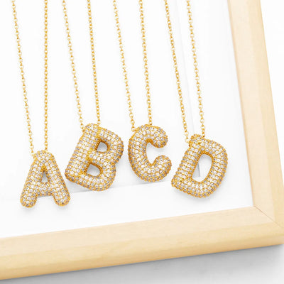 FLOLA Chunky Clear Crystal Initial Halsketten für Frauen Bubble Letter Halskette Personalisierter Namensschmuck Geburtstagsgeschenke nkeb798