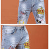 Fashion Printed Jeans Men's Korean Brand Embroidery Badge Pattern Youth Ripped Small Feet Teenagers Cowboy Pencil Pants