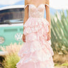 Amanda Elegant Off Shoulder Multilayer Prom Dress Customized Side High Split Lace Vestidos De Fiesta Princess Shiny فساتين سهرة