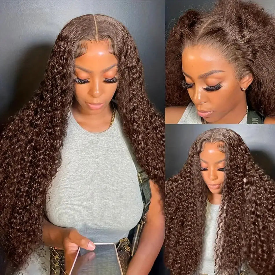 13X6 Chocolate Brown Curly Lace Front Wigs Colored Human Hair Wigs Pre Plucked Deep Wave 13X4 Hd Lace Frontal Brazilian Wig
