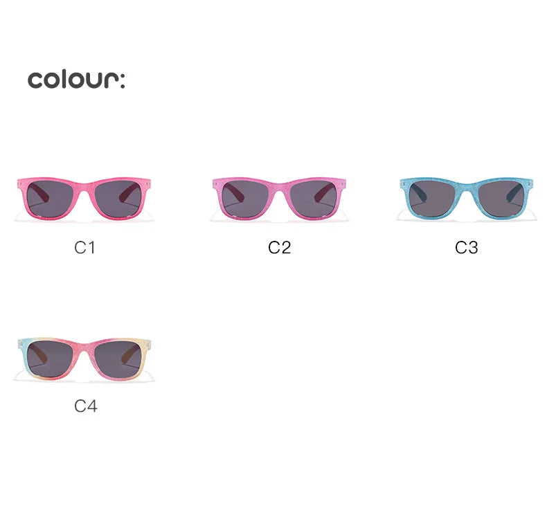 2024 Neue trendige coole bunte glänzende quadratische Sonnenbrille für Kinder Mädchen Trendige modische süße Sonnenbrille Kinderbrille
