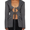 TWOTWINSTYLE Patchwork Lace Up Hohl-Blazer für Damen mit gekerbtem Kragen, langen Ärmeln, Tunika, Designer-Blazer, weibliche Mode Neu