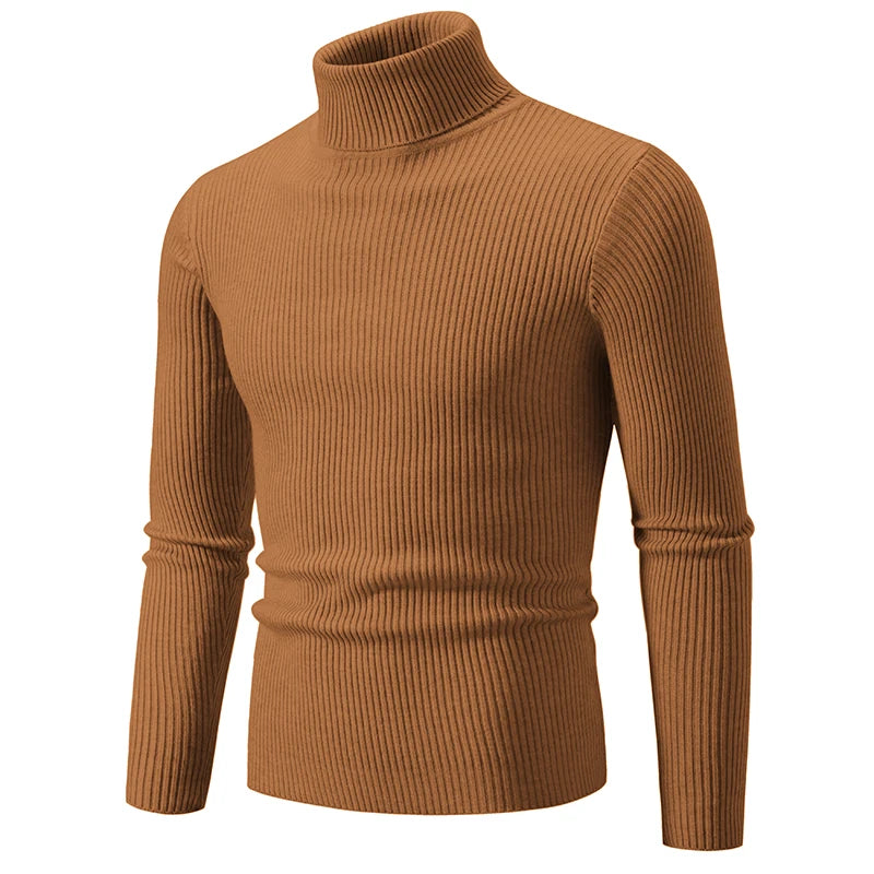 Autumn Men's Turtleneck Sweater Winter Knitted Striped Warm Outdoor Tops