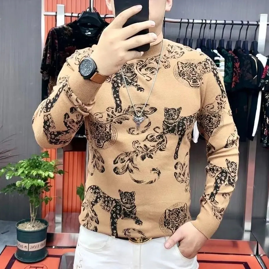 Herren-T-Shirt mit modischer Persönlichkeit, stilvoll und vielseitig, im Trend, Langarm-Herren-Base-Shirt, dicker Stil
