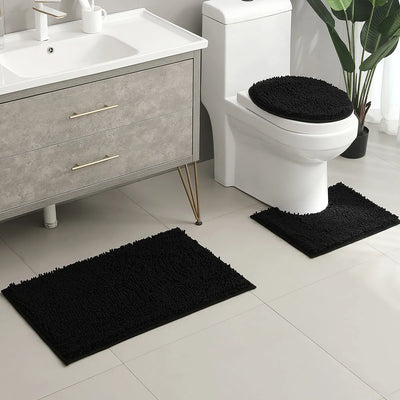 3-teilige Bad-Chenille-Fußmatte, saugfähig, rutschfester Badezimmerteppich, U-förmige Badezimmer-Fußmatte, Toilettendeckel, TPR-Antirutsch