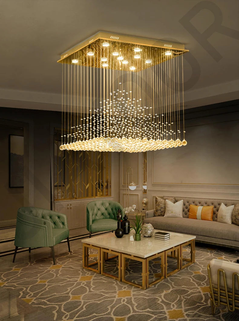 Kronleuchter K9 Kristall Pendelkugel Quadratischer Kronleuchter Beleuchtungskörper Regentropfen Vorhang Glas Kronleuchter LED-Licht