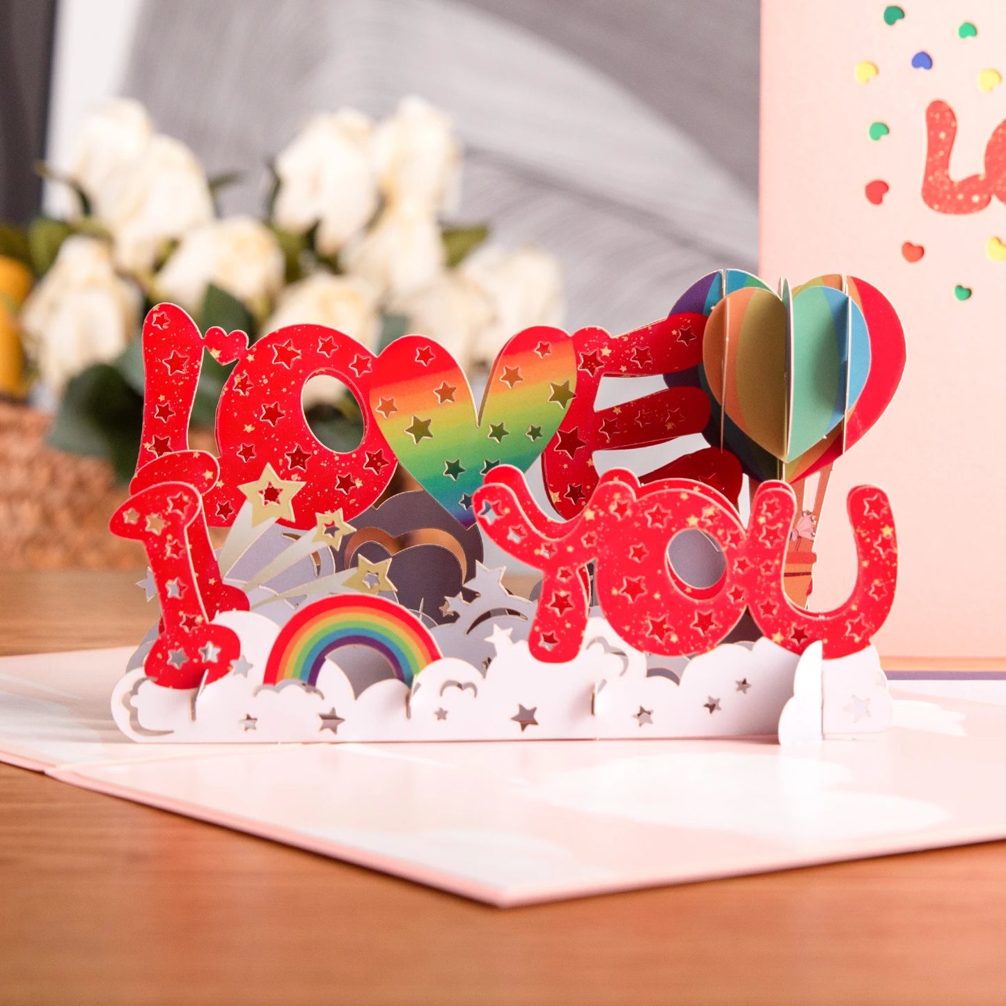 Valentinstag Geschenk 3D Pop Up Karte Jahrestag Hochzeit Geburtstag für Ehefrau Ehemann Grußkarten mit Umschlag und Notizkarte