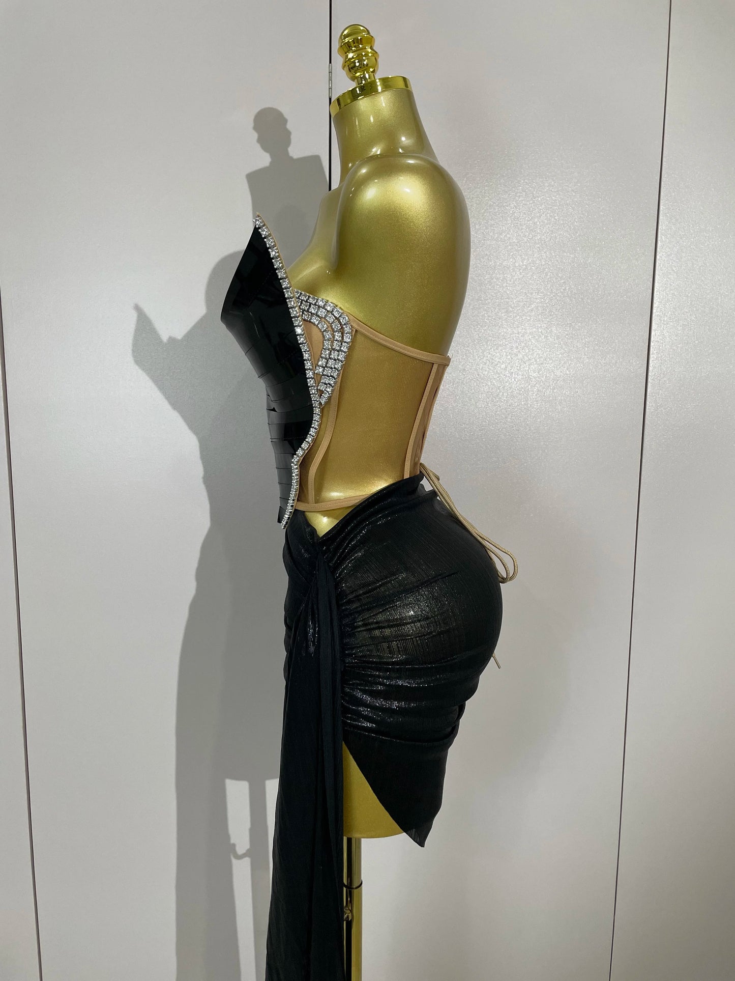 New Sparkly Black Sequin Sexy Top Two Pieces Set Women Celebrate Party Birthday NightClub Performance Dancer Show Stage Outfit