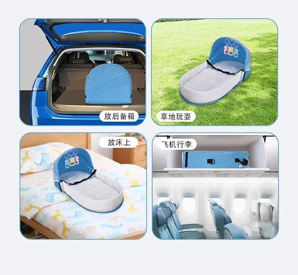 Babybett, faltbar, tragbar, mit Netz und Verdeck, Babynest, tragbares Babybett zum Campen, Säuglingswiege