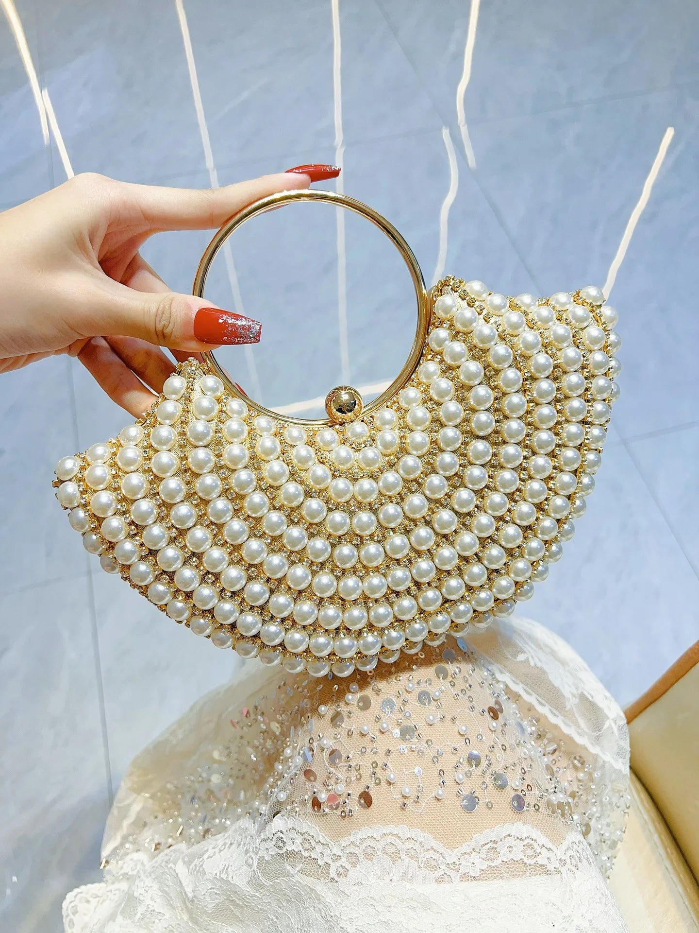 Luxuriöses Design Glitzernde Bankett-Clutch-Tasche Mode Perlmutt-Einlage Hochzeitshandtasche Damen Umhängetasche mit Kette Neue Clutch-Geldbörse