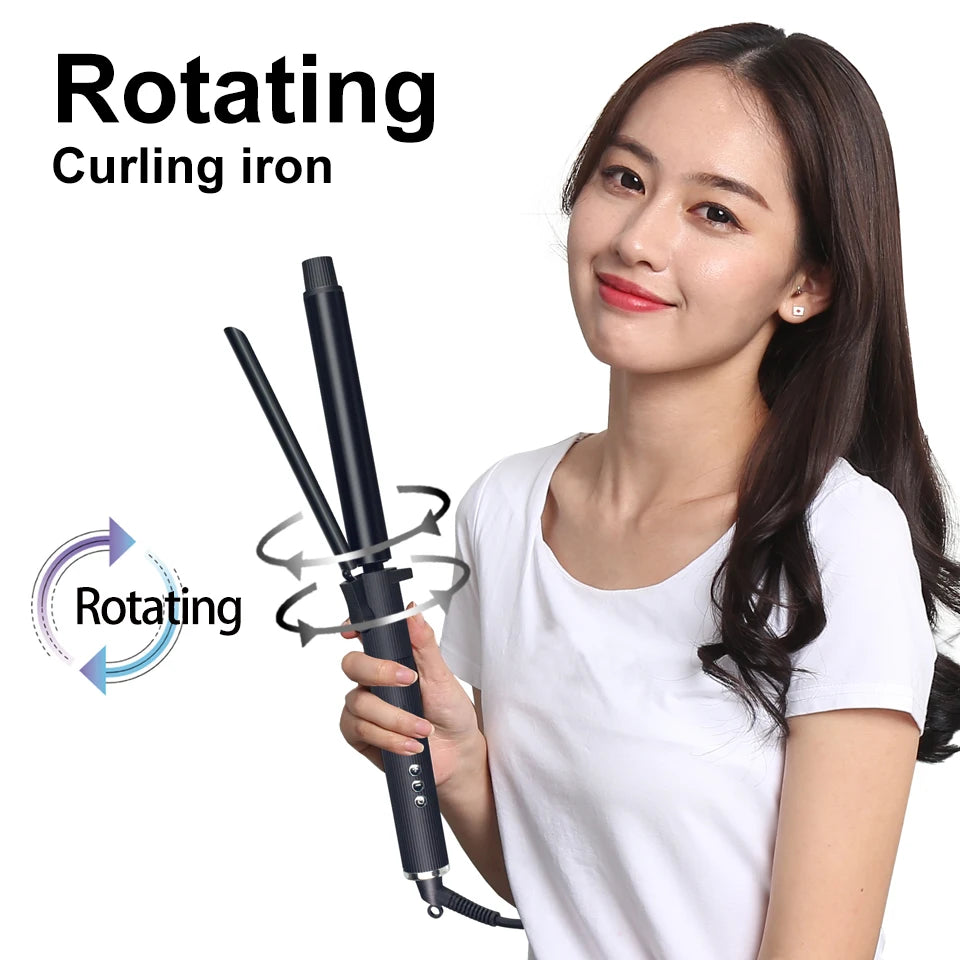Professioneller rotierender Lockenstab Nano Titanium Schwarz Haarlockenwickler mit 230 Grad