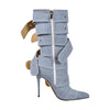 Onlymaker Women Pointed Toe Mid-Calf Boots Buckle Strap Thin High Heel Lady Zipper Female  Stiletto Boots