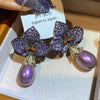 Fashion temperament Luxury elegance Black flower zircon pearl earrings