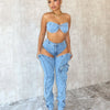 Jeans-Sets für Damen 2024 Sexy Streetwear Zweiteilige Outfits Brustwickel Ärmelloses, rückenfreies Top Ausgeschnittene Jeans
