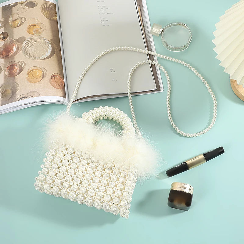 Edle Kristallperlen-Abendtasche Hochzeit Clutch mit Perlenkette Neue handgefertigte Perlenketten-Umhängetasche Handtasche Abendkleidtasche