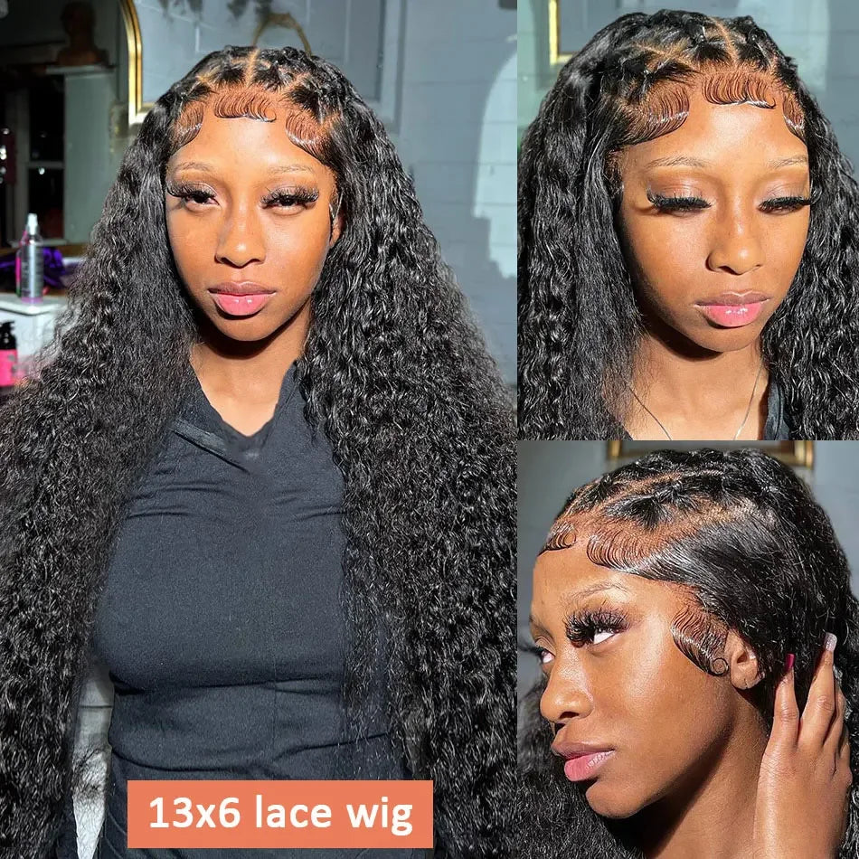 40 Inch Curly Lace Front Wig Water Wave 13X6 Hd Lace Frontal Wig Deep Wave Human Hair Wig 250 Density Preplucked Brazilian Hair