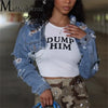Fashion Zerissene Löcher Langarm Kurze Jeansjacke Damen Trend Streetwear Freizeit Oberbekleidung Damen Doppelknopf Splicing Mantel