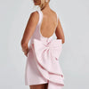 Elegant Pearl Bow Backless Short Dress Women's Sleeveless Party Cute Mini Dresses Black White Pink Chic Birthday Evening Y2K New