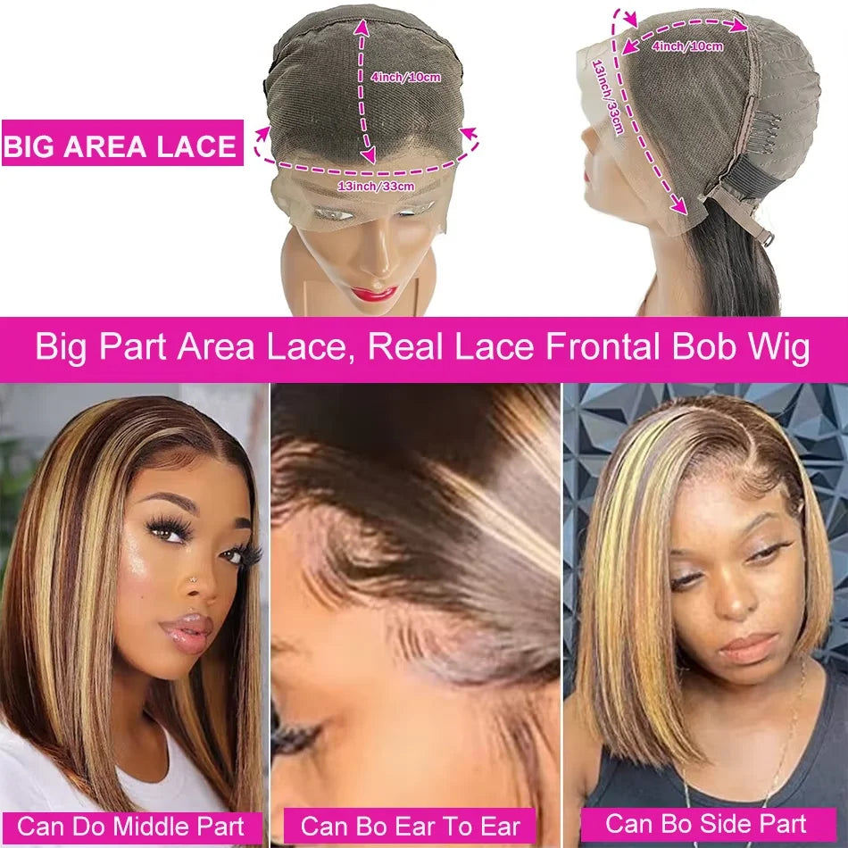 Highlight Perücken Echthaar Straight Bob Perücke 4/27 Ombre 13x4 Lace Front Echthaar Perücke 100% Remy Haar vorgezupft Transparente Spitze