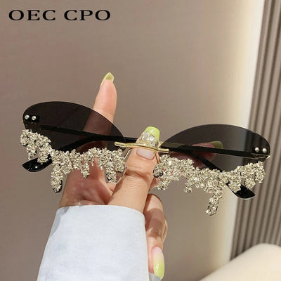 Diamant Randlose Sonnenbrille Damen Luxus Marke Strass Sonnenbrille Damen Sexy Tropfenform Punk Party Brille gafas de sol