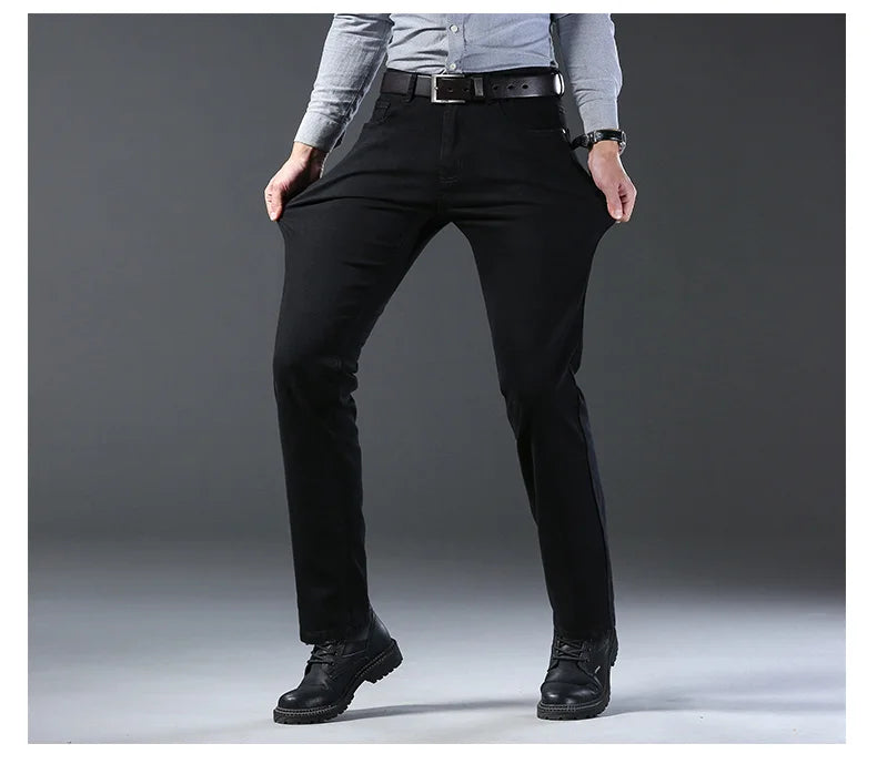 Wthinlee Neue Business Herren Jeans Casual Gerade Stretch Mode Klassische Blau Schwarz Arbeit Denim Hosen Männliche Marke Kleidung
