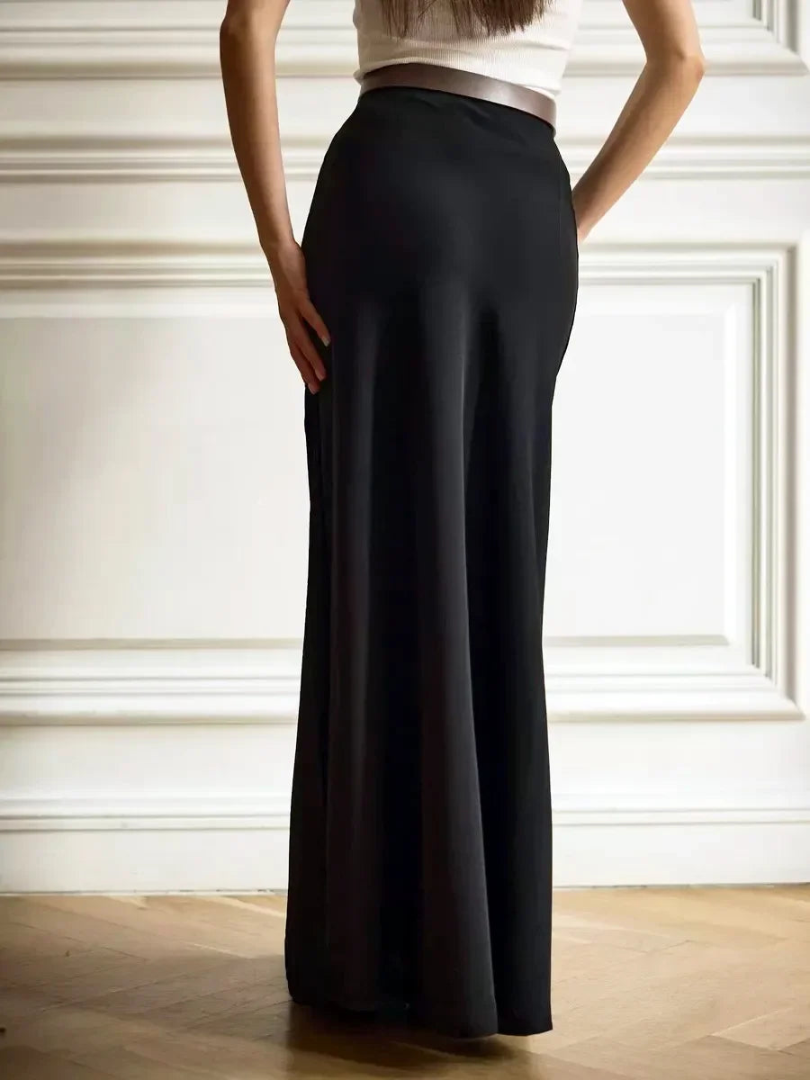 Wolfeel Freizeit Satin Damenrock Frühling Sommer Mode Locker Hoher Bund Maxi Röcke Elegant Einfacher Satin-Fischschwanzrock