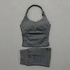 2 Pieces Sports Set Women Backless Halter Tops High Waist Seamless Hight Stretch Shorts Gym Suit Sportswear Workout Sets