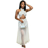 Sexy Polka Dot See through Beach Dress with Neck Hanging Long Polyester Blend Fabric Swimwear Cover up Irregular Hemline