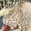 2024 Neues Sommer Blumenmuster Maxikleid Damen Vintage Eckiger Ausschnitt Geraffte Brust Schärpe Bandage Sommerkleid Partykleid