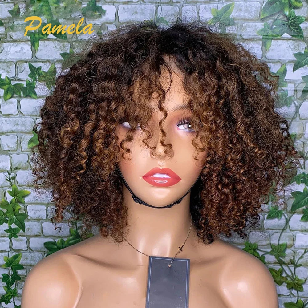 Ombre Blonde Wear and Go Glueless Short Curly 250% Dichte Echthaar Perücken Princess Hair Ready To Wear Lace Frontal Perücken
