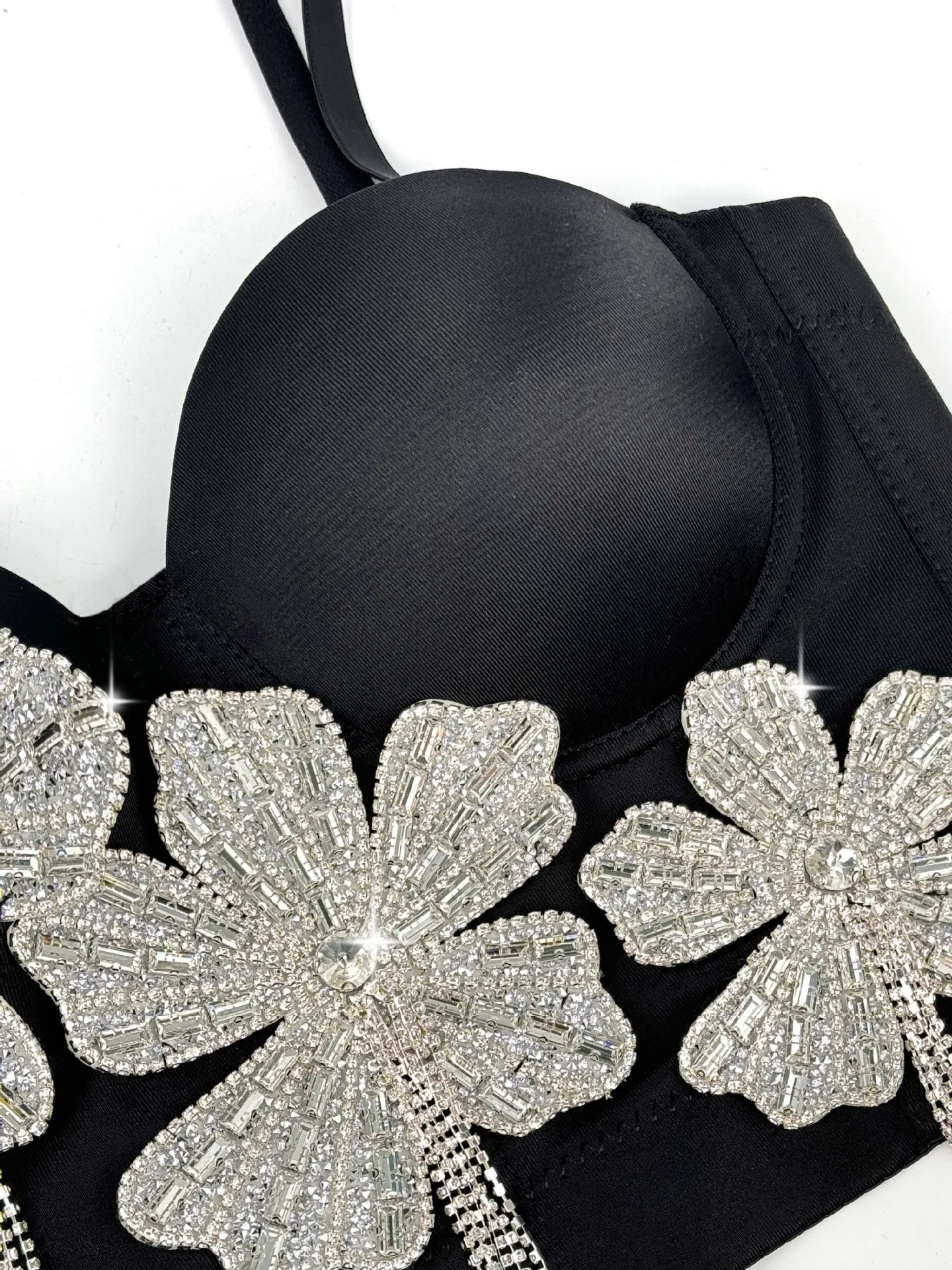 3Colors Women Fashion Diamonds Embroidery Flowers Tassel Bustier Corset Crop Tops To Wear Out Evening Club Party Camisoles Top