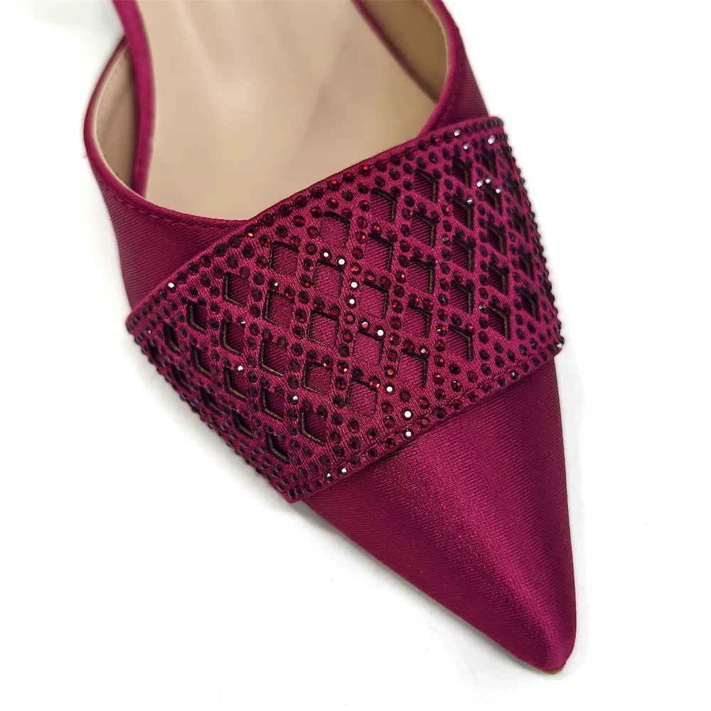 Latest Women Italian Shoes and Matching Bags Decorated with Rhinestone Elegant Pointed Toe Wedding Shoes Bride