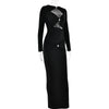 Articat Sexy Hohl Saum Langarm Elastisches Enges Kleid Damen Falten Doppellagig Weibliche Vestidos Elegantes Party Abendkleid