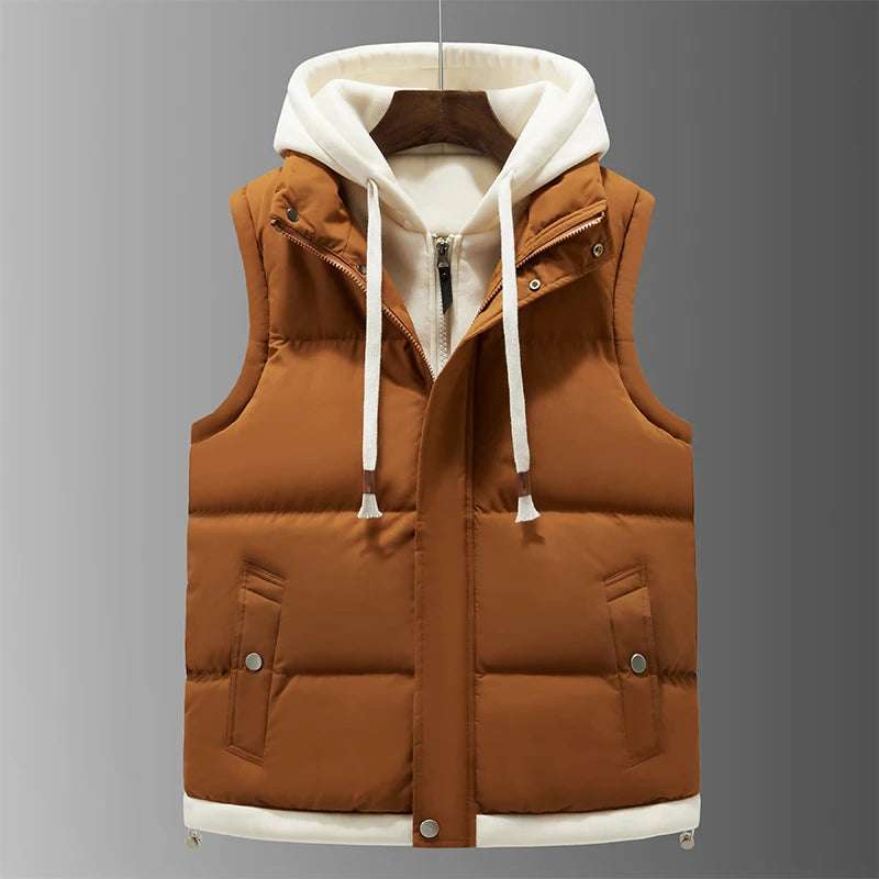Unisex Fashion Hooded Vests Jacket Sleeveless Vest Autumn Thermal Soft Vests Casual Coats Male Cotton Men's Vest Men Thicken