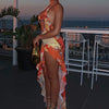 Weird Puss Halter Metal Buckle Dress Women Y2K Hollow Backless Summer Trend High Split Ruffles Sexy Elegant Bandage Maxi Bodycon