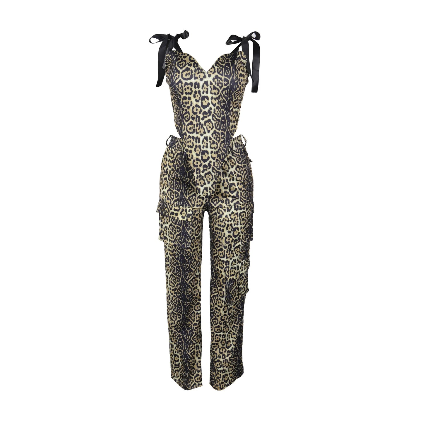 Two Pieces Women Pant Sets Print Matching Set Drawstring Pockets Sleeveless Top Elastic Waist Pants Slim Fit Casual 2026 Spring