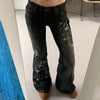 Weekeep Floral Embroidery Jeans Vintage 2000s Low Rise Flared Jeans Women Retro y2k Baggy Denim Pants High Street Basic Trousers