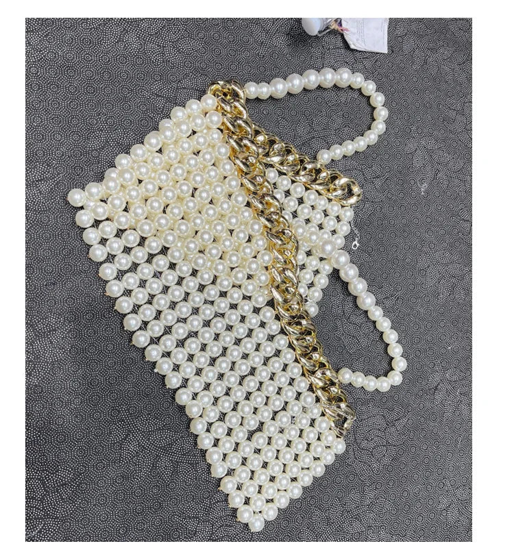 Sexy Lingerie Women Fashion Handmade Beaded Body Jewelry Bikini Large Pearl Suspender Vest Chest Chain Party Catwalk
