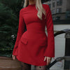 Hugcitar 2024 Frühling O-Ausschnitt Langarm Uni Patchwork Reißverschluss Sexy Bodycon Minikleid Damen Mode Outfits Geburtstagsparty Y2K